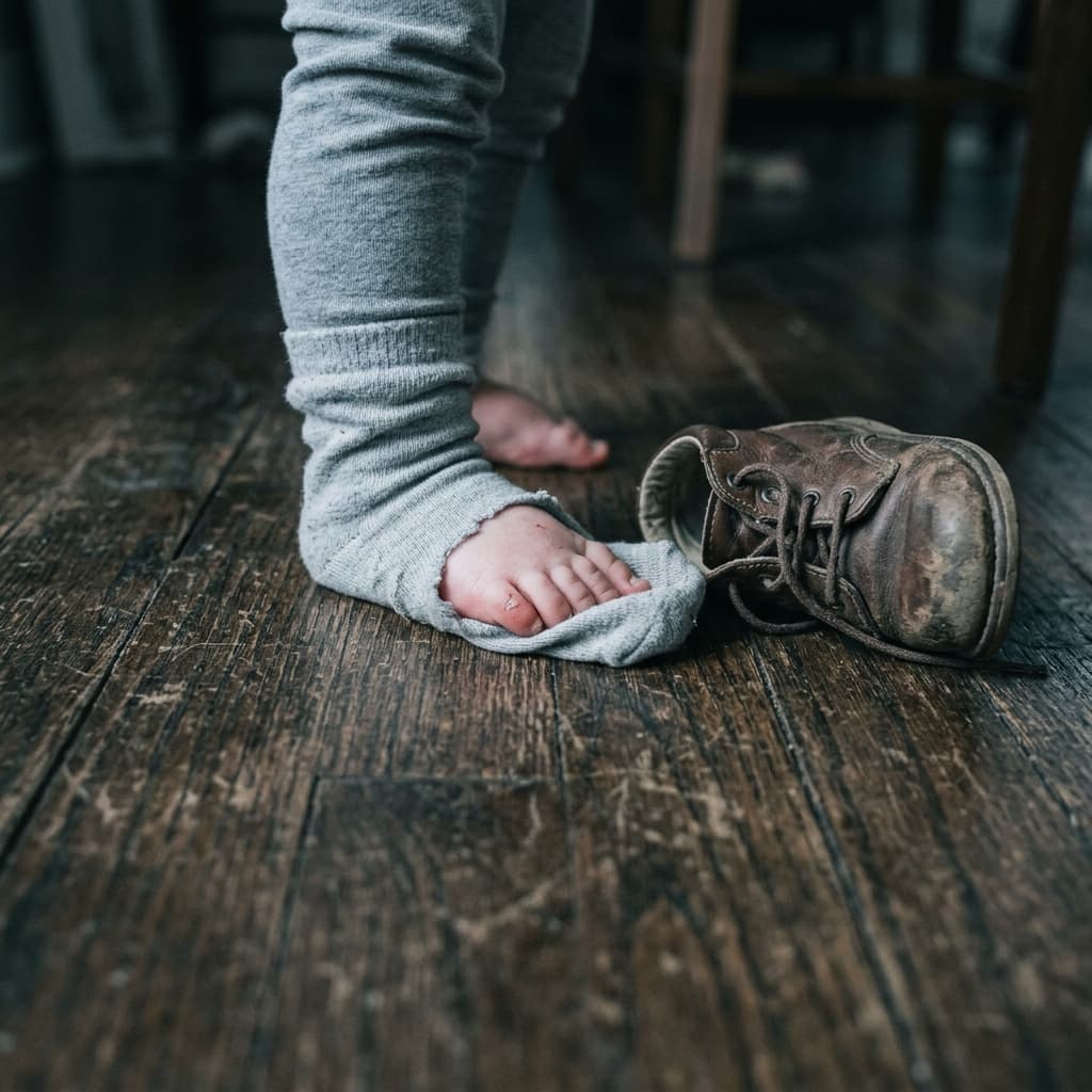 Baby sock slipping off and rigid shoe